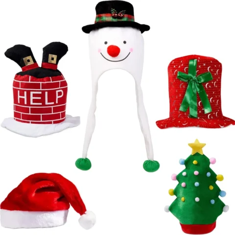Set of 5 funny novelty Christmas party hats for adults and kids