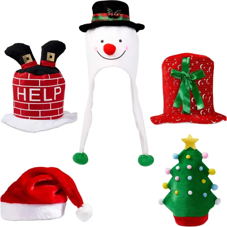 Set of 5 funny novelty Christmas party hats for adults and kids