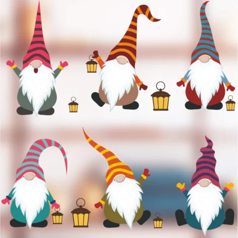 Set of 6 reusable gonk window clings with lanterns, 15 cm tall