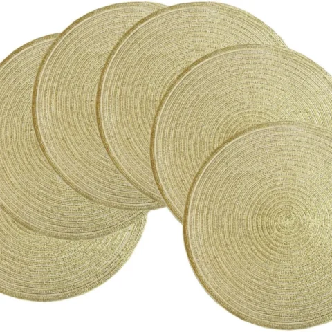Set of 6 round gold woven placemats, 38 cm, polypropylene