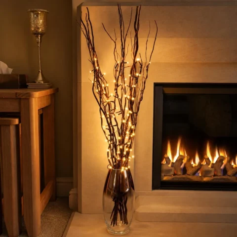 Set of 7 brown willow twig lights, 89 cm tall, 50 warm white LEDs