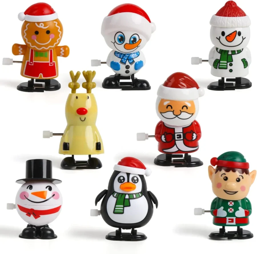 Set of 8 Christmas wind-up toys: Santa, snowman, penguin and more