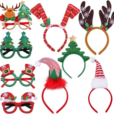 Set of 9 Christmas headbands and glasses frames for parties