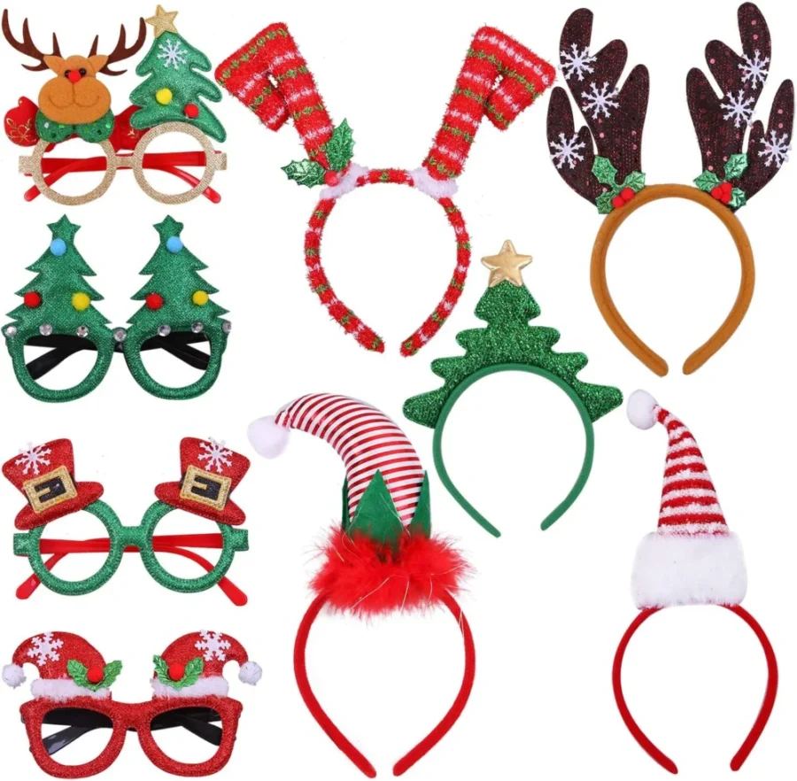 Set of 9 Christmas headbands and glasses frames for parties