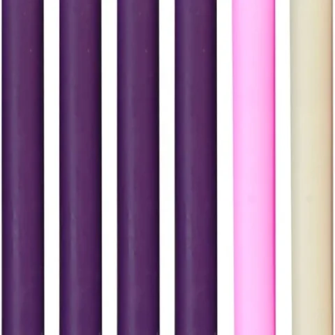 Six Advent candles: 4 purple, 1 pink, 1 white, 30.5 cm tall