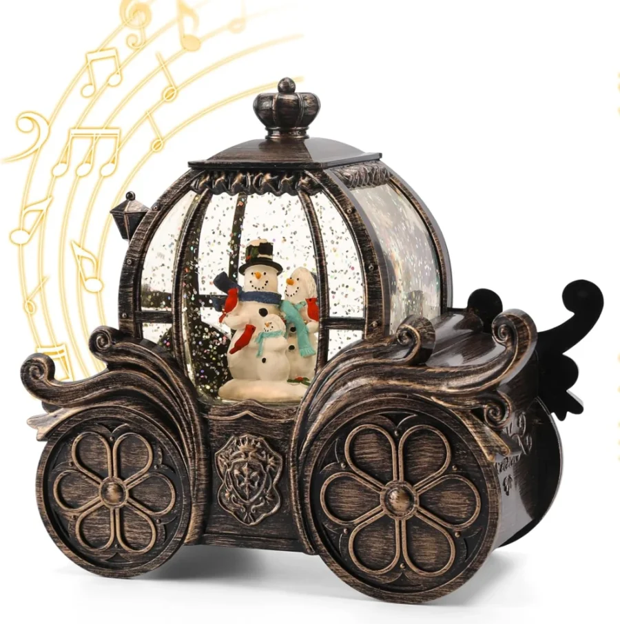 Snowman train snow globe lantern with music, LEDs and timer