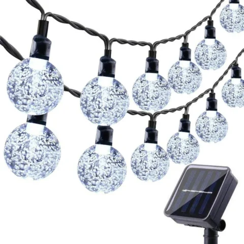 Solar crystal ball string lights, 60 white LEDs on 11 m