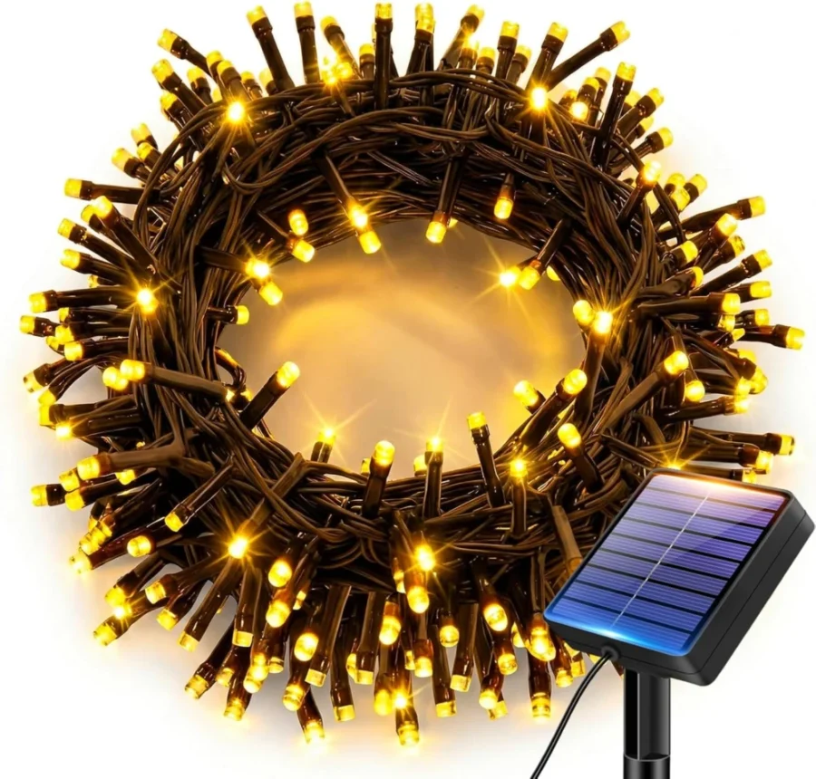 Solar fairy lights, 60 warm white LEDs on 6 m, rubber cable