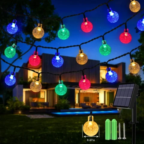 Solar globe lights, 100 multicolour LEDs on 59 ft, 8 modes