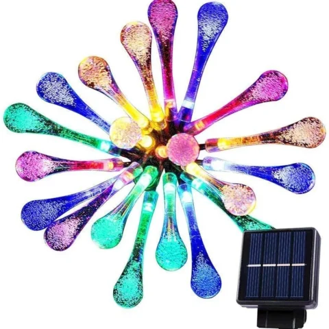 Solar raindrop string lights, 20 multicolour LEDs, 4.8 m