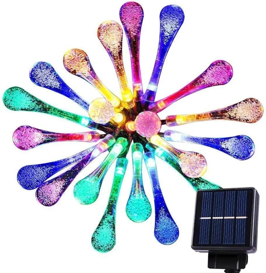Solar raindrop string lights, 20 multicolour LEDs, 4.8 m
