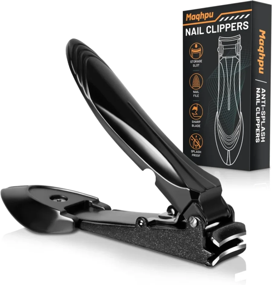 Stocking filler nail clippers with catcher, matt black steel, 11 cm