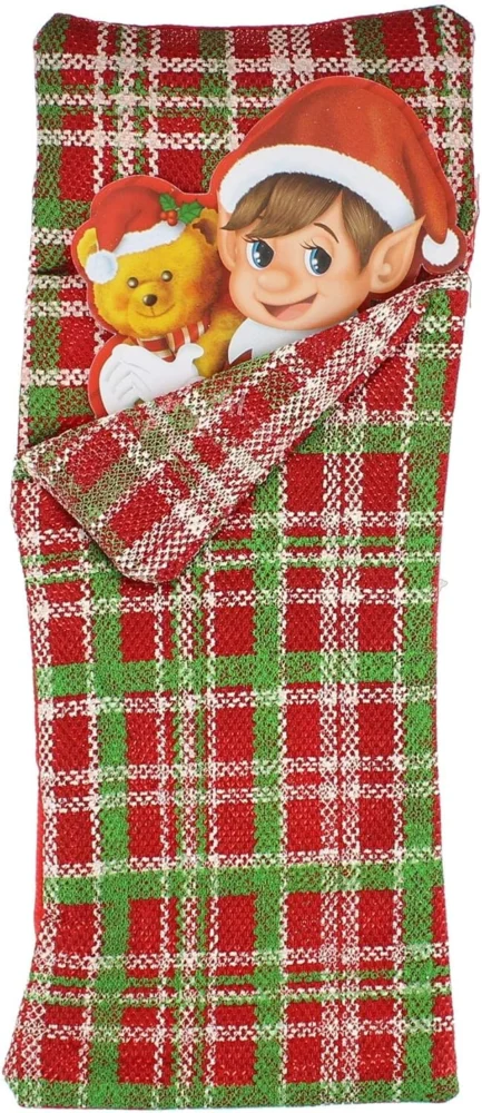 Tartan elf sleeping bag with padded pillow, 30 x 12 cm