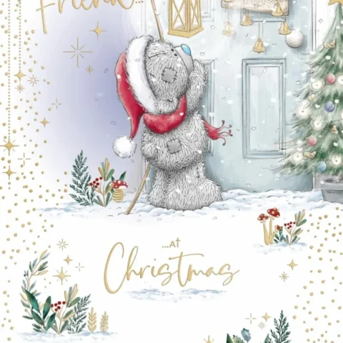 Tatty Teddy lantern Christmas card for a lovely friend, gold foil