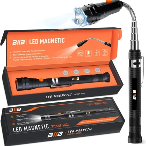 Telescopic magnetic pick-up tool with 3 LED lights, 17 to 56 cm