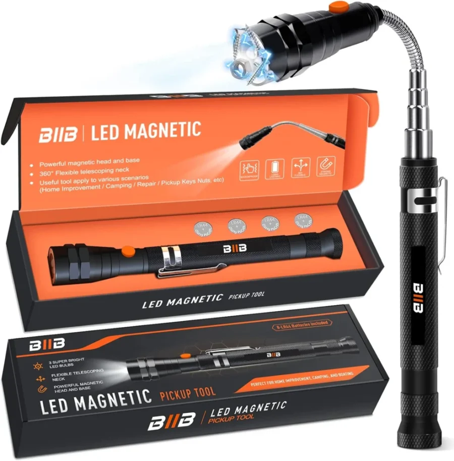 Telescopic magnetic pick-up tool with 3 LED lights, 17 to 56 cm