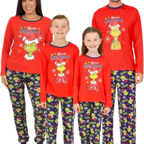 The Grinch Merry Grinchmas red matching family long pyjamas