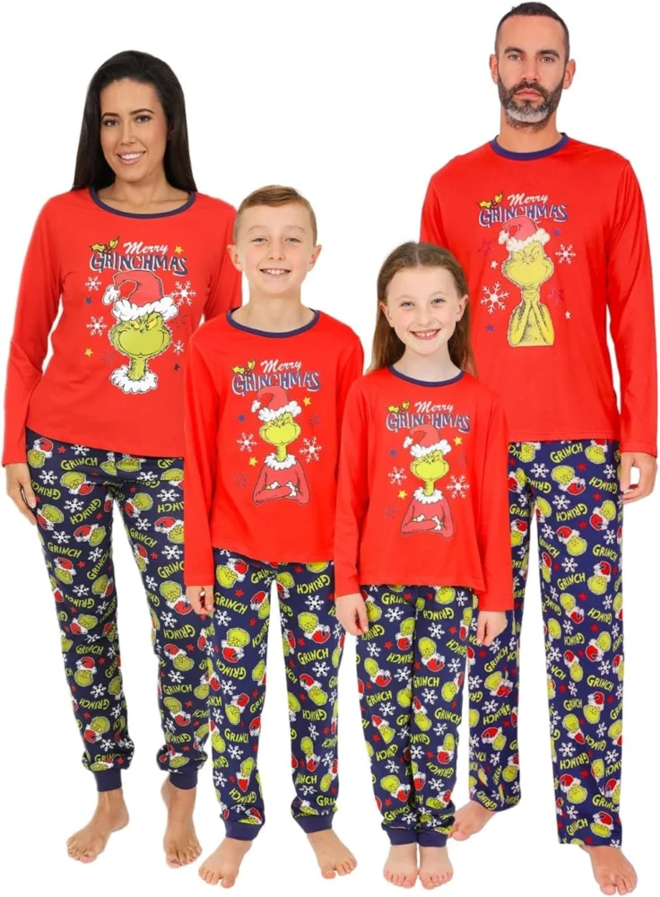 The Grinch Merry Grinchmas red matching family long pyjamas