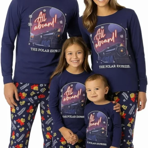 The Polar Express family Christmas pyjamas with train print