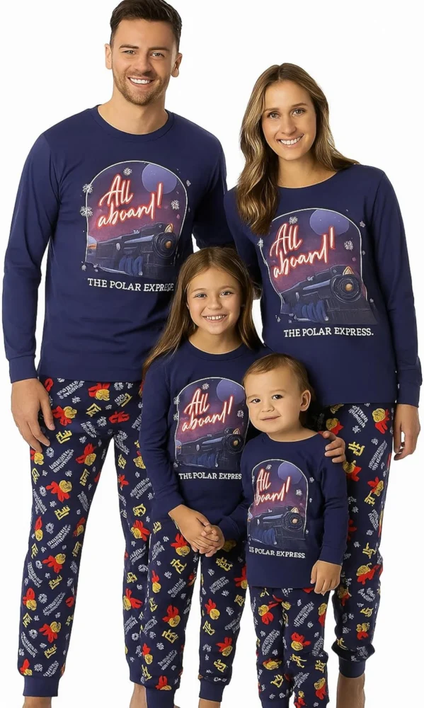The Polar Express family Christmas pyjamas with train print