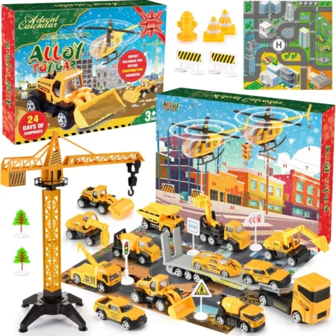 Toy car advent calendar with 13 city cars, 2 planes and road signs