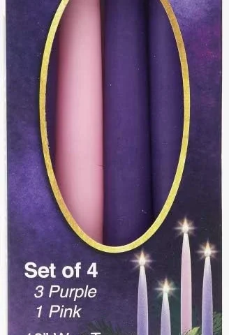 Traditional Advent candle set, 3 purple and 1 pink, 25.4 cm tall