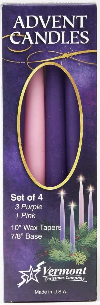 Traditional Advent candle set, 3 purple and 1 pink, 25.4 cm tall