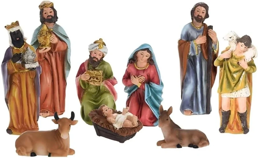 Traditional ceramic nativity set with 9 freestanding figures