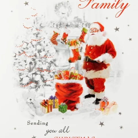 Traditional Santa Christmas card for a family, 20 x 15 cm