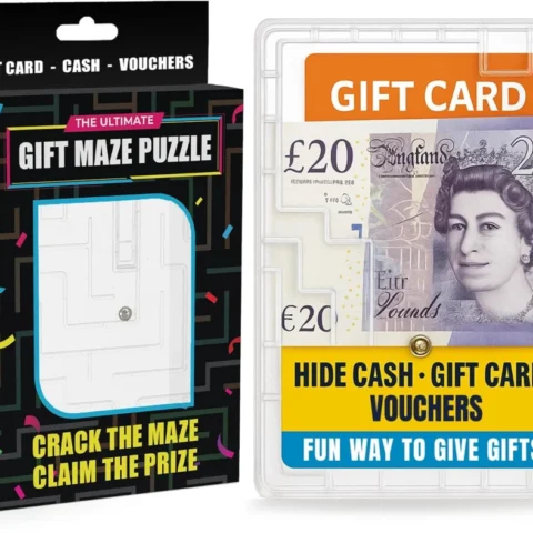 Transparent maze puzzle box that locks in a gift card or note