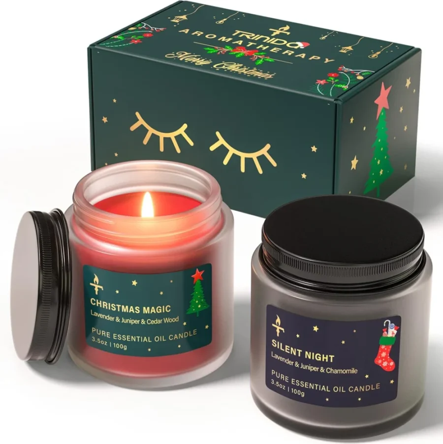 TRINIDa Christmas Eve sleep candle gift set, 2 glass jars
