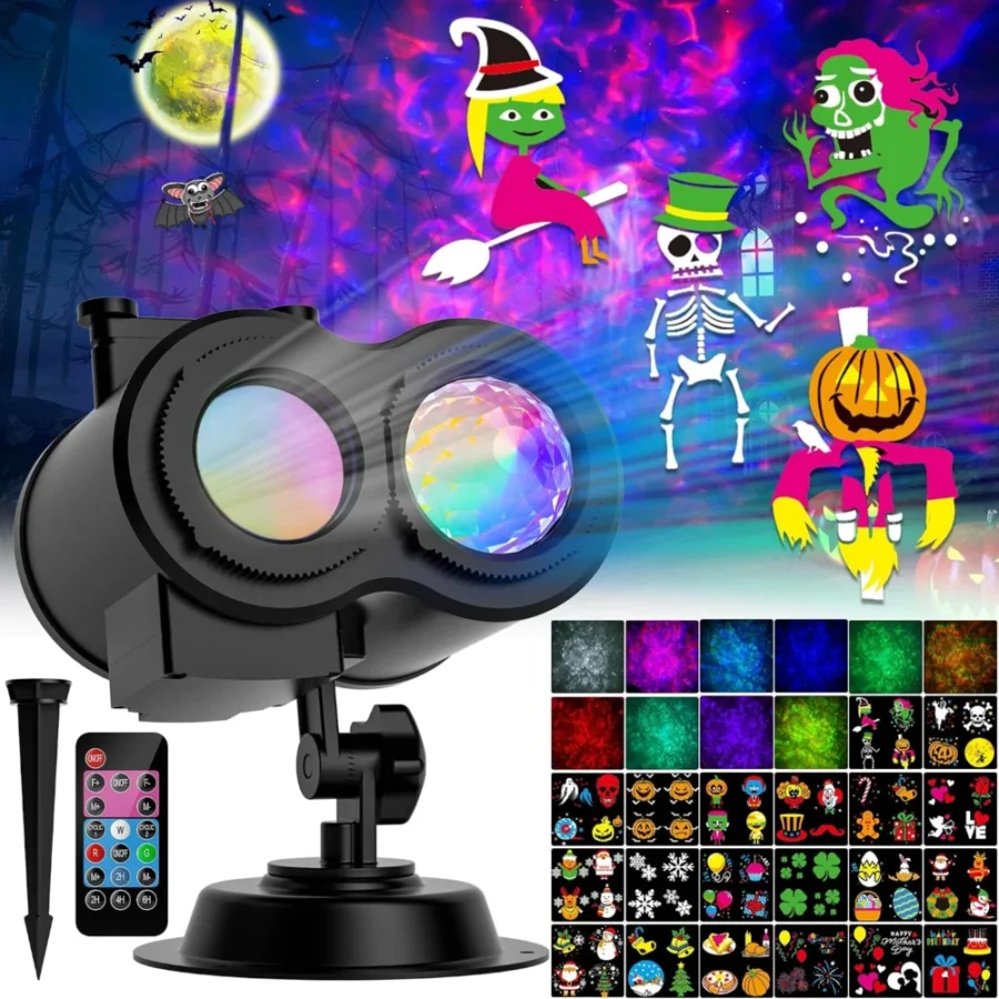 Two-head LED projector light, water waves and 20 patterns, remote