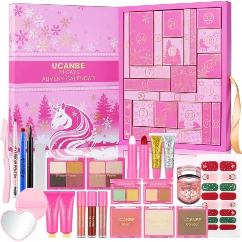 UCANBE 24-piece makeup advent calendar, liquid blush and sponge