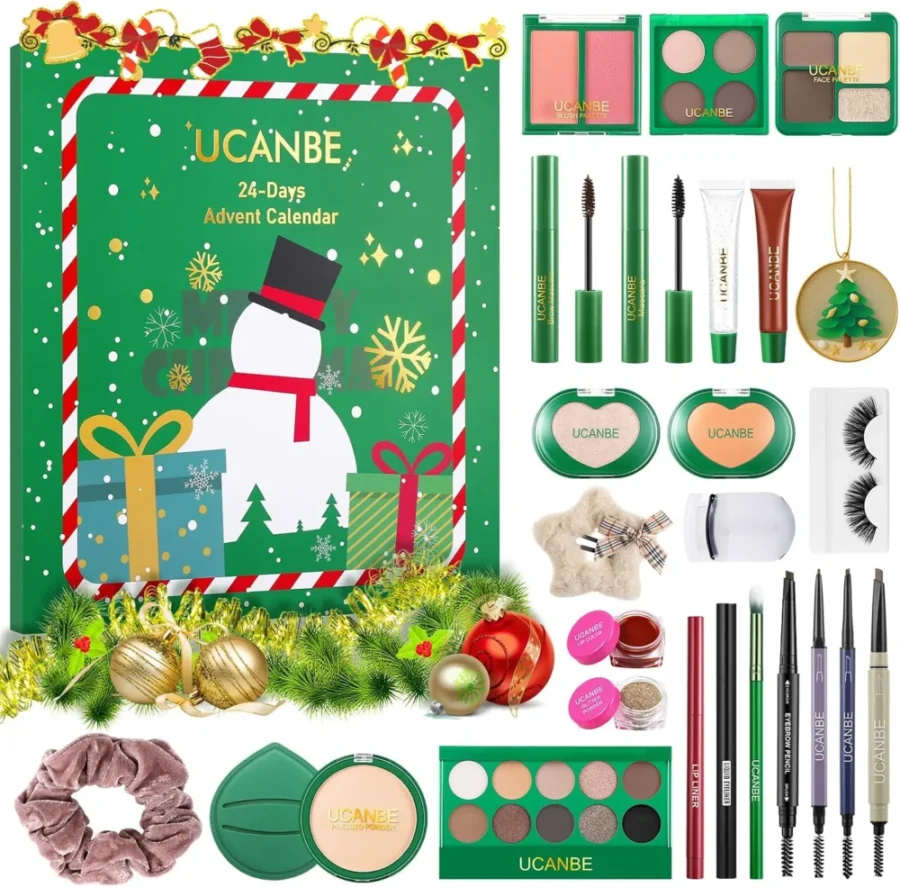 UCANBE makeup advent calendar, 24 boxed products, glitter palette