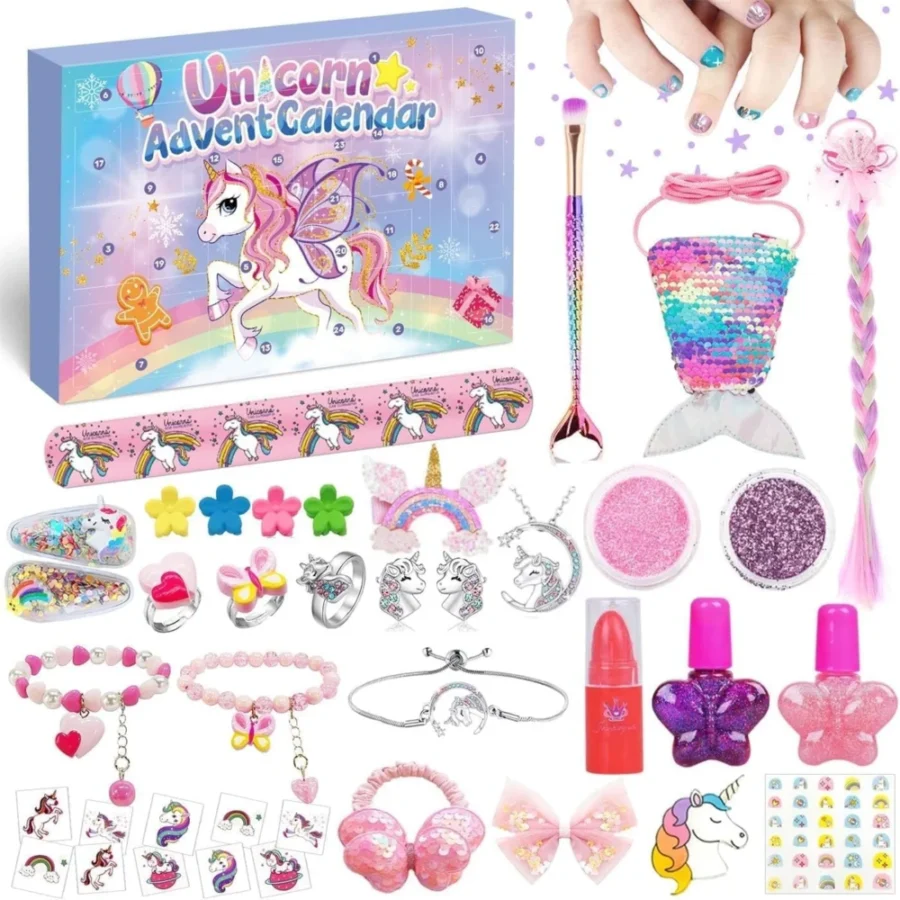Unicorn advent calendar for girls with make-up and jewellery