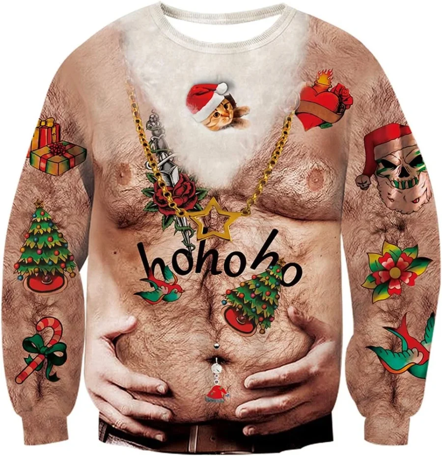 Unisex 3D ugly Christmas jumper, crewneck, long sleeves, S to 3XL