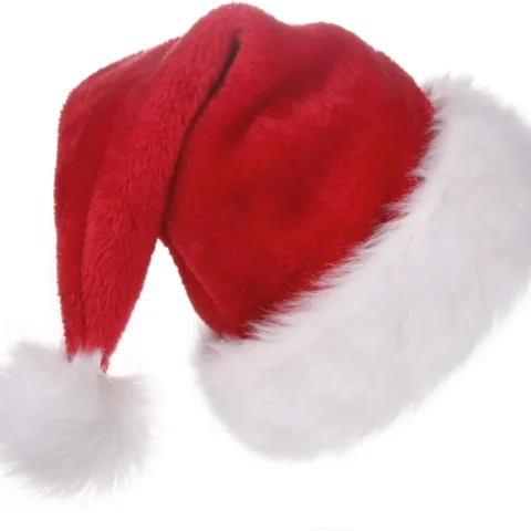 Unisex adult velvet Santa hat with plush trim