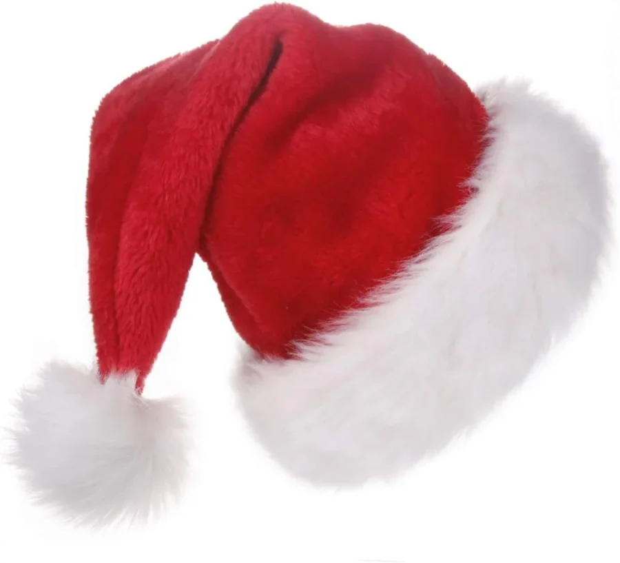 Unisex adult velvet Santa hat with plush trim