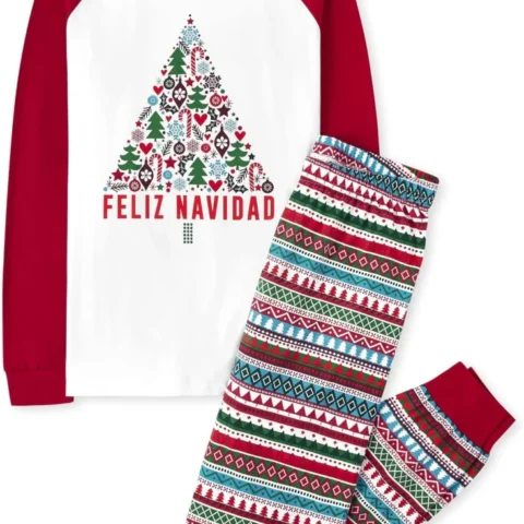Unisex kids’ cotton Christmas and holiday pyjama set, matching