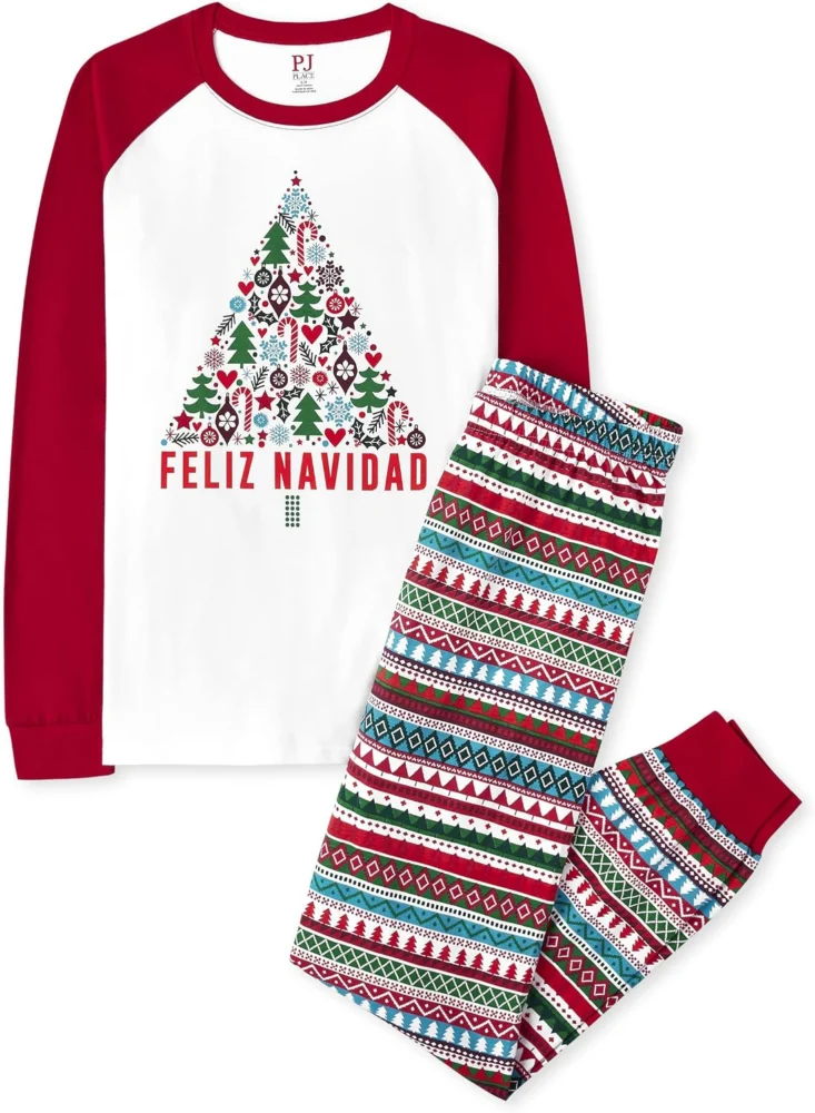 Unisex kids’ cotton Christmas and holiday pyjama set, matching