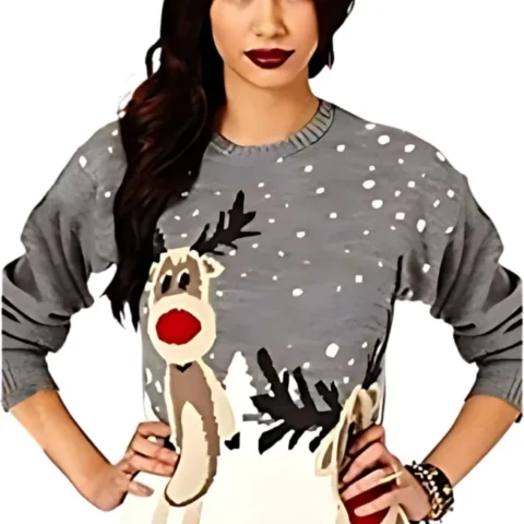 Unisex knitted Christmas jumper for women and men, UK sizes 8 to 26