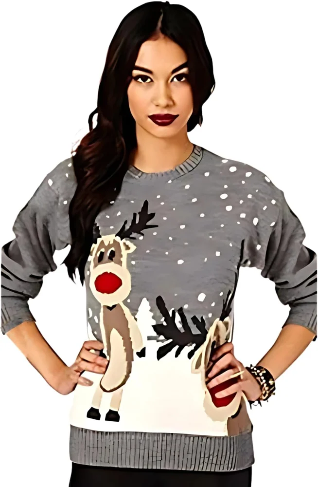 Unisex knitted Christmas jumper for women and men, UK sizes 8 to 26