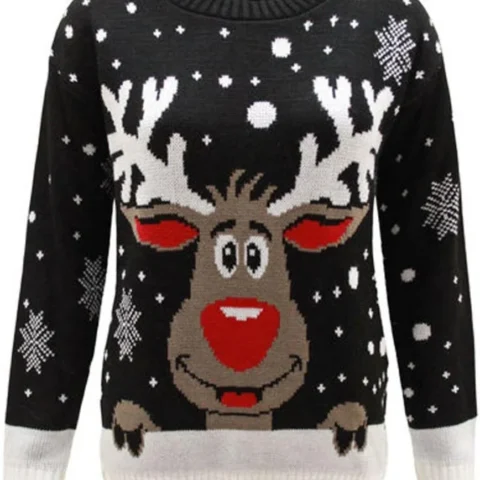 Unisex knitted Rudolph and baubles Christmas jumper, sizes 8 to 30
