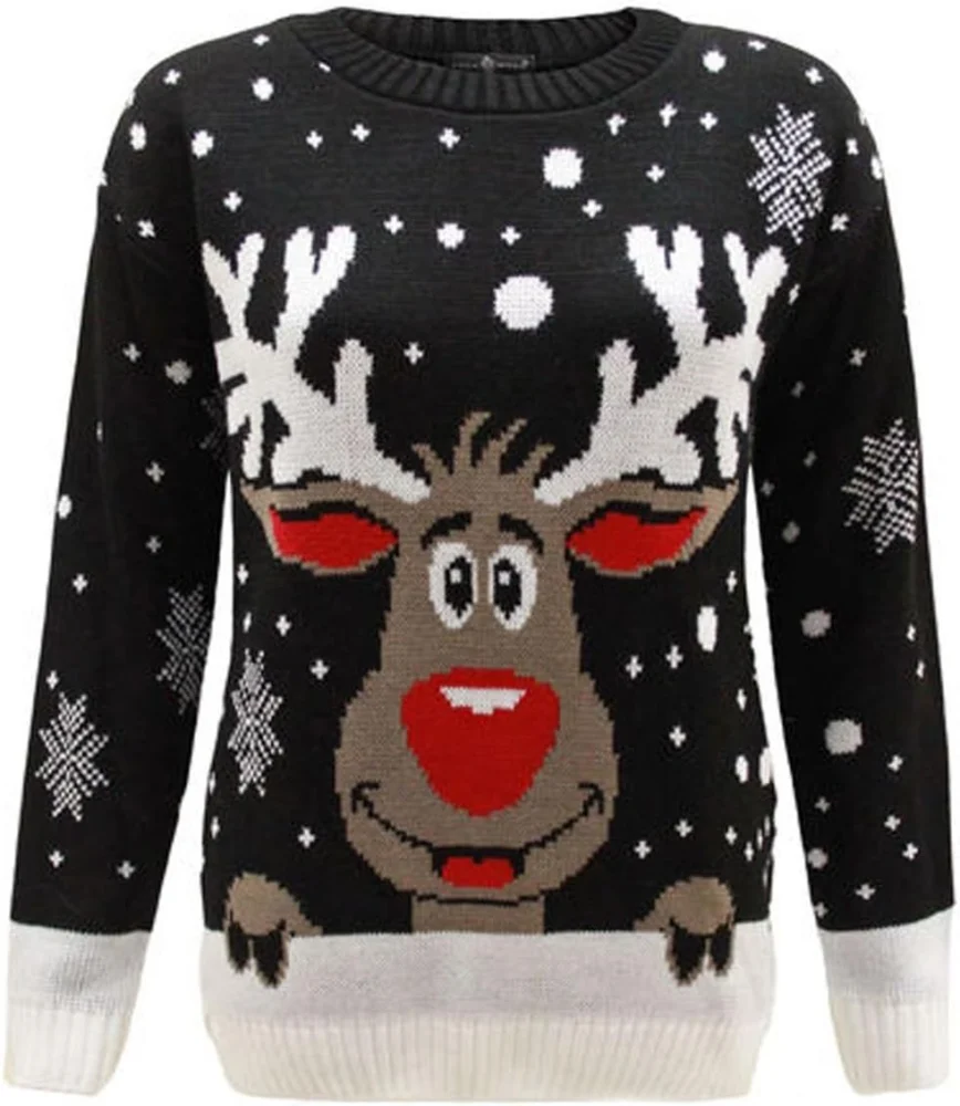 Unisex knitted Rudolph and baubles Christmas jumper, sizes 8 to 30