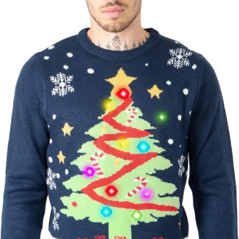 Unisex LED Christmas jumper, lit trees, elves and Santa, S to XXL