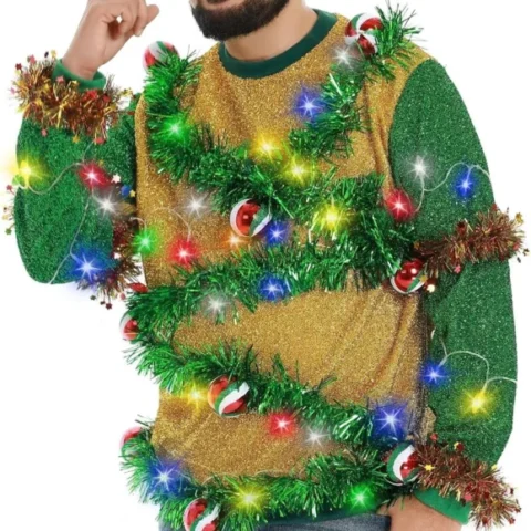 Unisex LED light-up knitted Christmas jumper with Rudolph and Santa