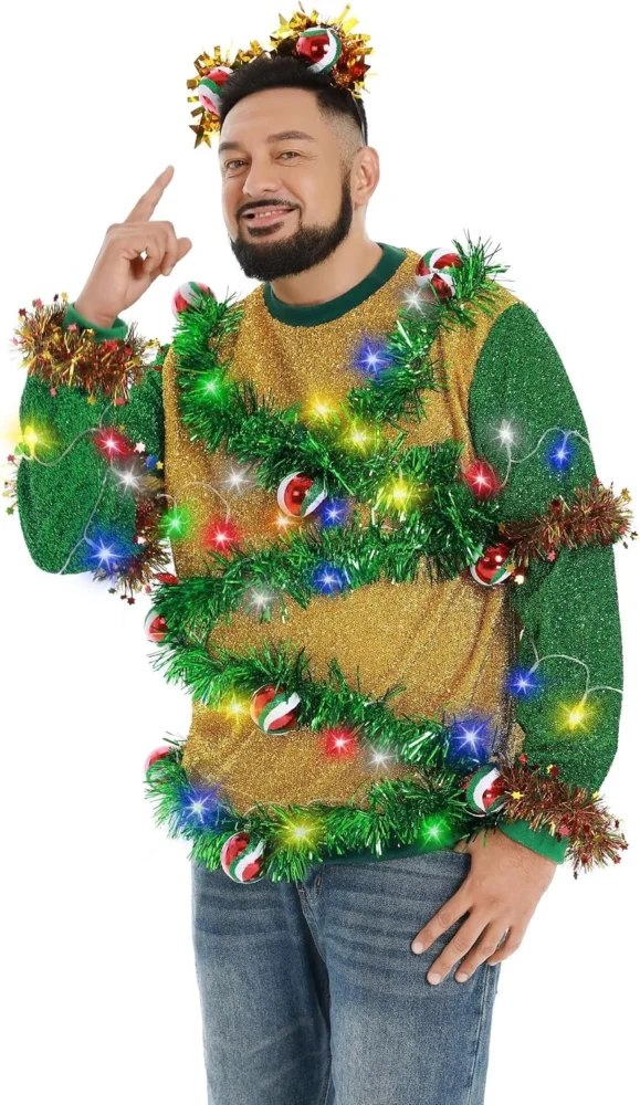 Unisex LED light-up knitted Christmas jumper with Rudolph and Santa