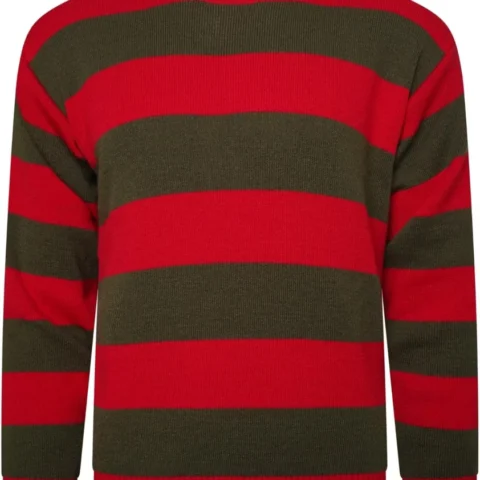 Unisex red, white and green striped knitted Christmas elf jumper