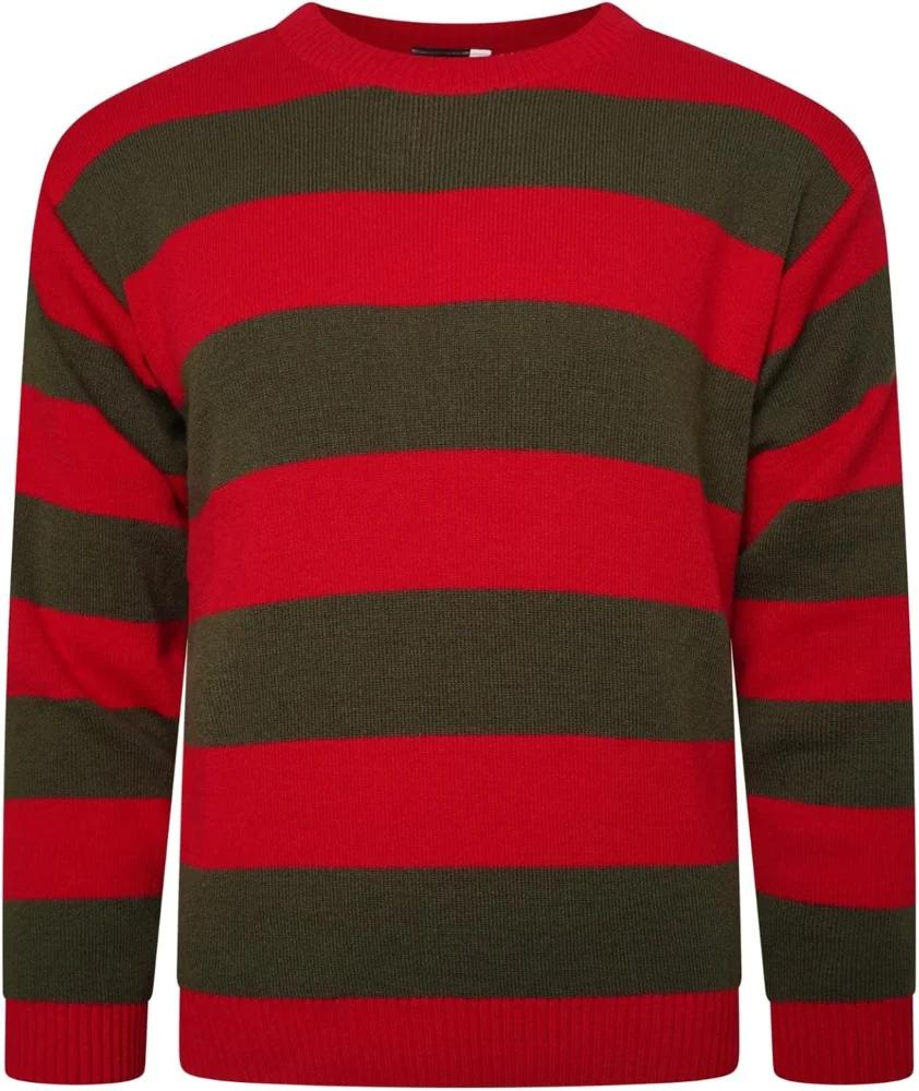 Unisex red, white and green striped knitted Christmas elf jumper