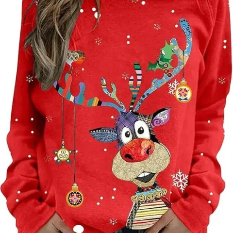 Unisex reindeer graphic print Christmas sweatshirt, crewneck